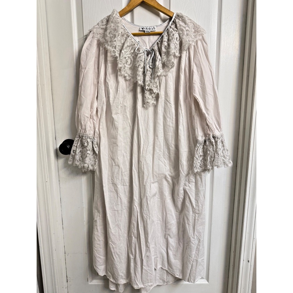 Priamo Vintage New York Cotton Nightgown Lace Ruffles Long Victorian One Size